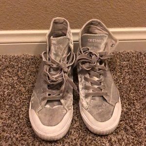 Grey Velvet High Top Sneakers